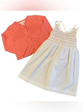NWT/NWOT Janie and Jack Citrus Breeze Smocked Sundress with Coral Cardigan 2T